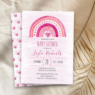 Regenbogen-Herz-Aquarell-Waschrose Baby-Party Einladung