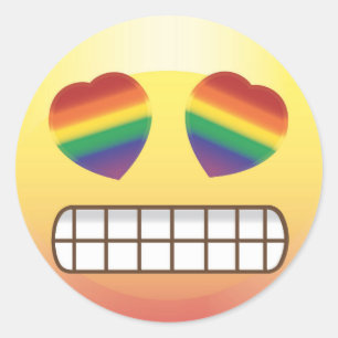 Regenbogen-Herz-Augen glückliches Emoji stellen Runder Aufkleber