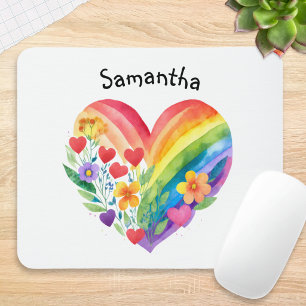 Regenbogen-Herz-Blumen-Wasserfarbe Benutzername Mousepad