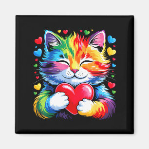 Regenbogen-Herz-Katze, süßer Valentinstag für Kind Magnet