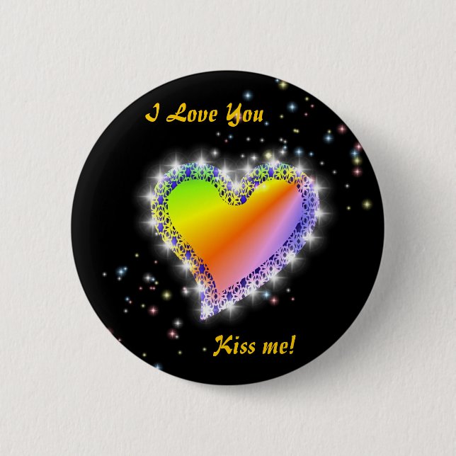 Regenbogen-Herz mit Sternchen auf schwarz Button (Vorderseite)