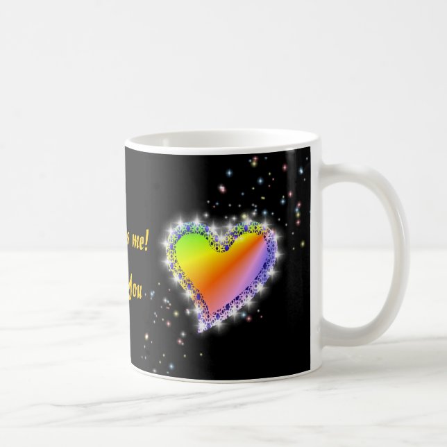 Regenbogen-Herz mit Sternchen auf schwarz Kaffeetasse (Rechts)