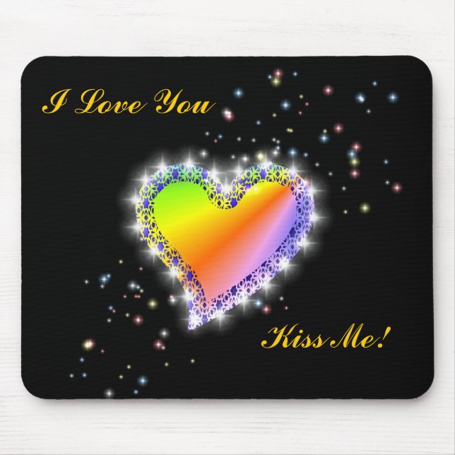 Regenbogen-Herz mit Sternchen auf schwarz Mousepad (Vorne)