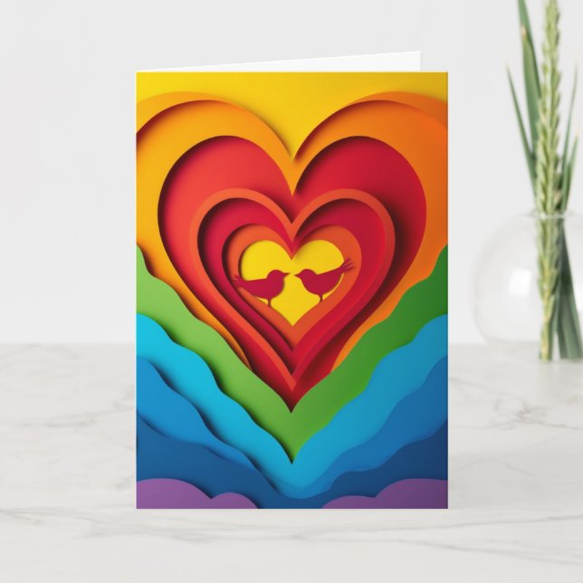 Regenbogen-Herz-Papiercollage Karte (Vorderseite)