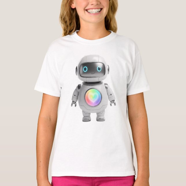 Regenbogen-Herz-Roboter T-Shirt (Vorderseite)