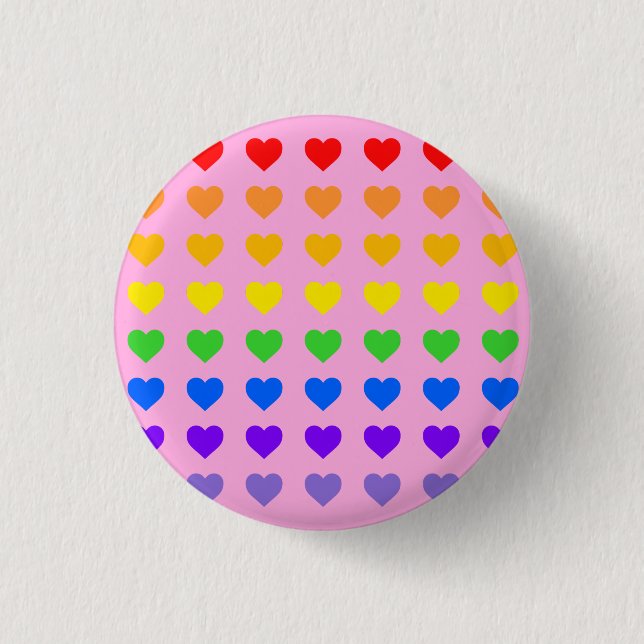 Regenbogen Herz rosa Hintergrund Button (Vorderseite)