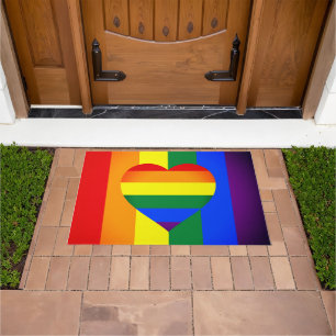 Regenbogen-Herz-und-Regenbogenflagge /LGBT-Gemeins Fußmatte