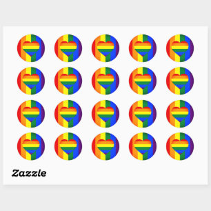 Regenbogen-Herz-und-Regenbogenflagge /LGBT-Gemeins Runder Aufkleber