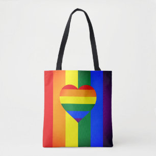 Regenbogen-Herz-und-Regenbogenflagge /LGBT-Gemeins Tasche