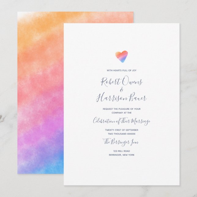 Regenbogen-Herz voll der Freude-Hochzeit Einladung (Vorne/Hinten)