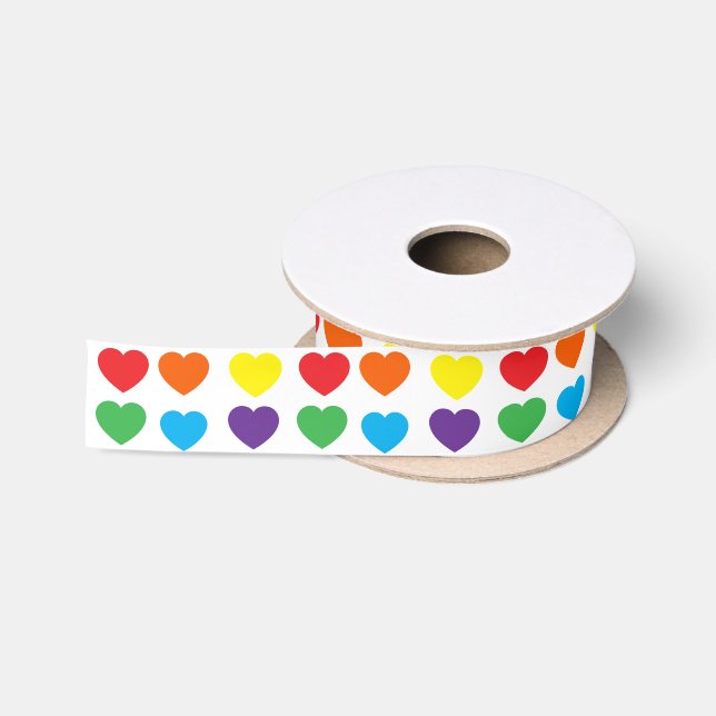 Regenbogen-Herzen-Muster Satinband (Spule)