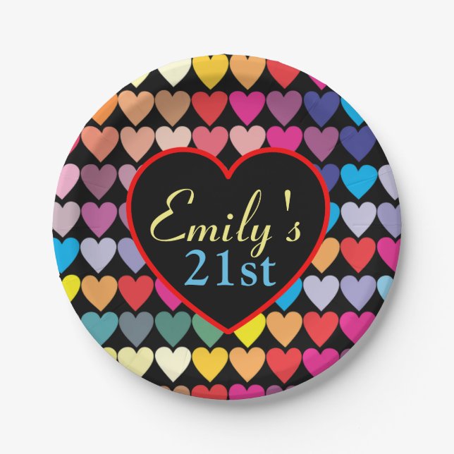 Regenbogen-Herzen Pappteller (Vorderseite)