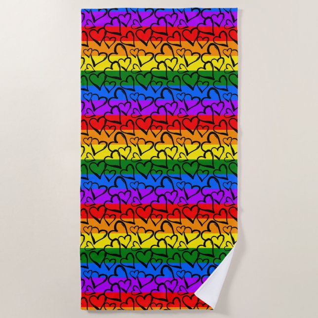 Regenbogen Herzmuster Strandtuch (Vorderseite)