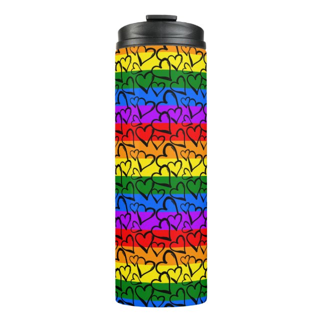 Regenbogen Herzmuster Thermosbecher (Vorderseite)
