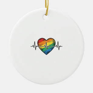 Regenbogen Herzschlag Herz Vintage Gravur Design_1 Keramik Ornament