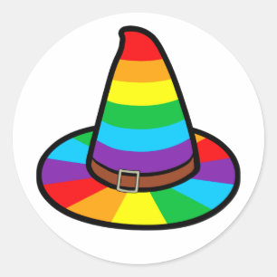 Regenbogen-Hexe-Hut Runder Aufkleber