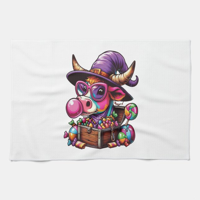Regenbogen Highland Kuh Halloween Geschirrtuch (Horizontal)
