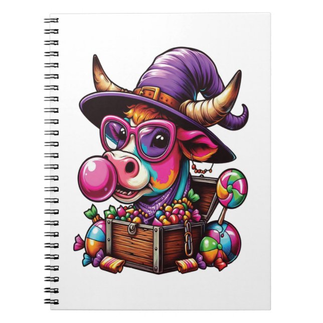 Regenbogen Highland Kuh Halloween Notizblock (Vorderseite)