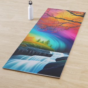 Regenbogen Himmel-Herbstbäume-ruhiges Wasser im Wa Yogamatte