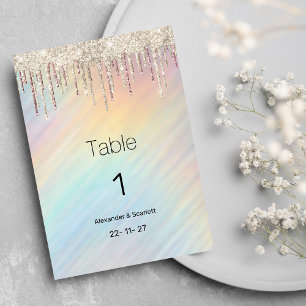 Regenbogen holografische goldene Glitter-Tropfen T Einladung