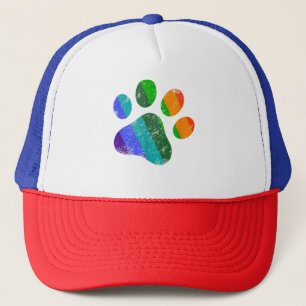Regenbogen-Hundepfotenabdruck LGBT Stolz Retro Vin Truckerkappe