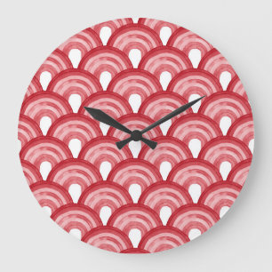 Regenbogen in Aquarell - rotes Muster Große Wanduhr