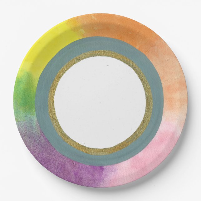 Regenbogen in Aquarellpapierplatte Pappteller (Vorderseite)