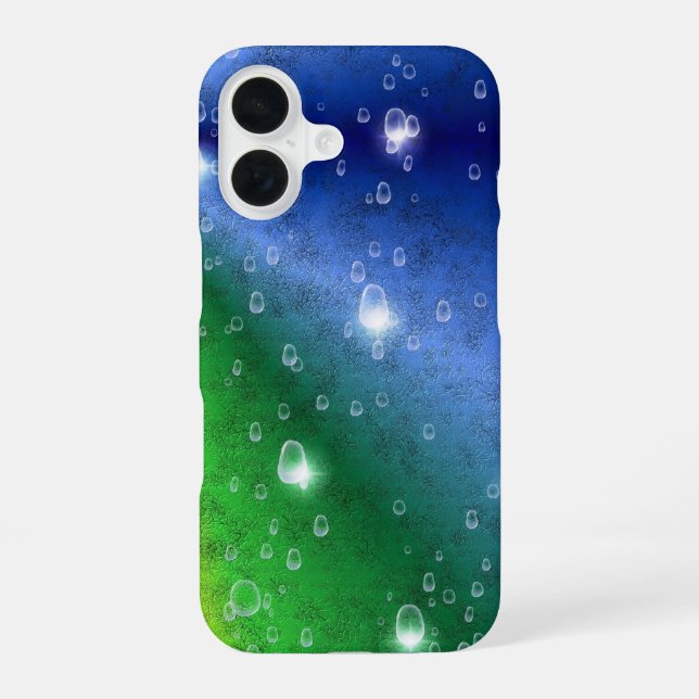 Regenbogen in Elephant Skin Leather Optik & Raindr iPhone 16 Hülle (Rückseite)