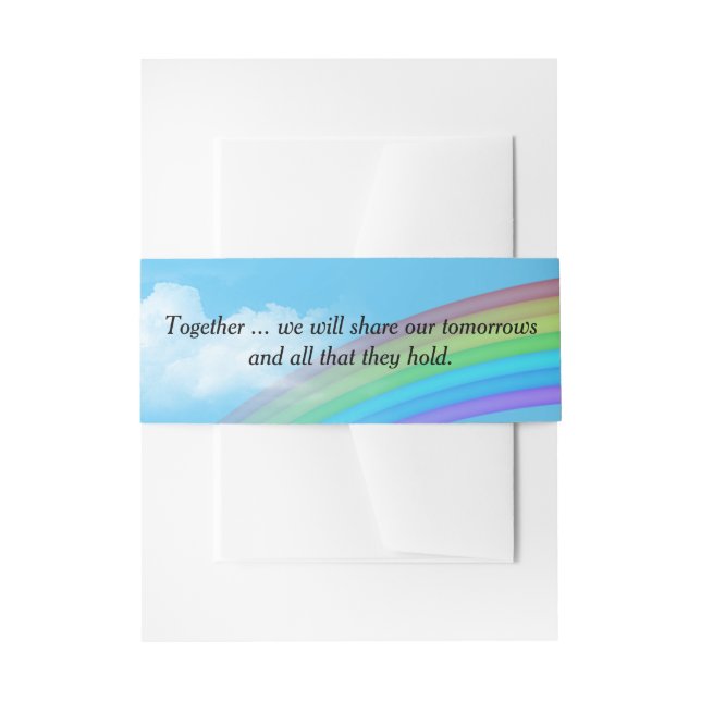 Regenbogen in Wolke mit Hochzeitszitat Einladungsbanderole (Vorderseite Beispiel)