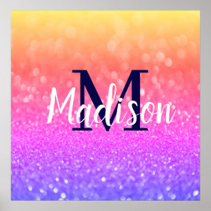Regenbogen Individuell Glitter Name Personalisiert Poster