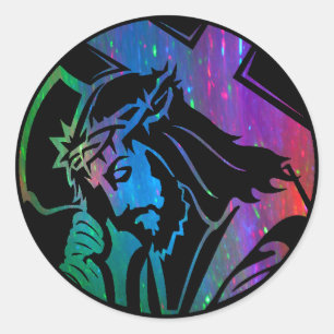 Regenbogen-Jesus-Aufkleber Runder Aufkleber