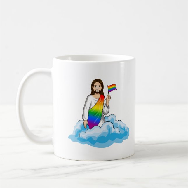 Regenbogen-Jesus-Flagge Kaffeetasse (Links)
