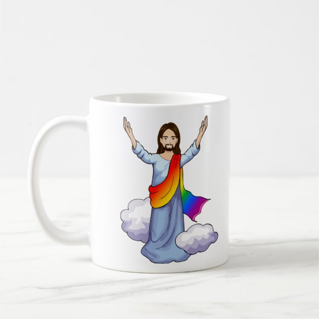 Regenbogen Jesus Kaffeetasse (Links)