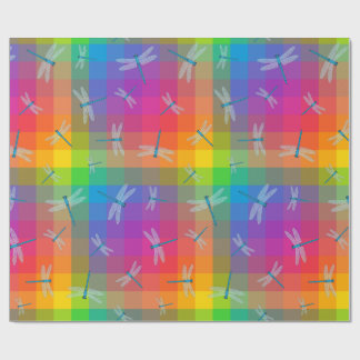 Regenbogen-Karo mit Libellen Geschenkpapier
