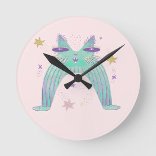 Regenbogen-Katz-Kunst  Runde Wanduhr