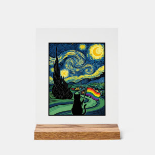Regenbogen-Katz-Nachtlandschaft-Vektor-Shirt-Desig Acrylschild