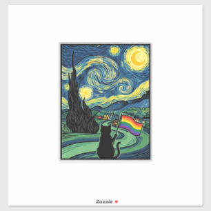 Regenbogen-Katz-Nachtlandschaft-Vektor-Shirt-Desig Aufkleber