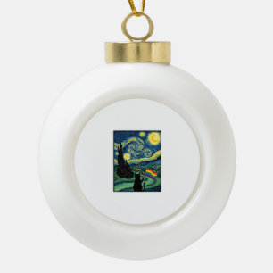 Regenbogen-Katz-Nachtlandschaft-Vektor-Shirt-Desig Keramik Kugel-Ornament