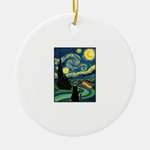 Regenbogen-Katz-Nachtlandschaft-Vektor-Shirt-Desig Keramik Ornament