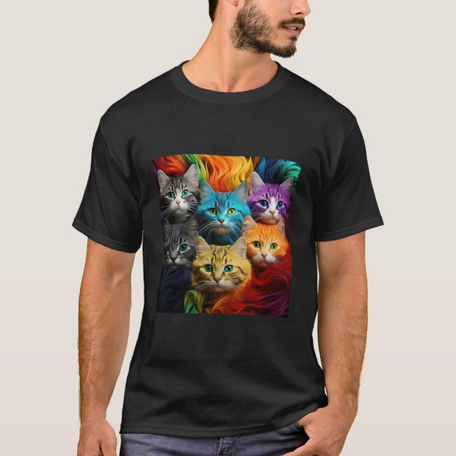 Regenbogen Katzen Abstrakt T-Shirt (Vorderseite)