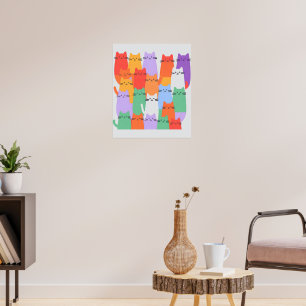 Regenbogen Katzen Minimalistische Mauer Kunst - Ni Poster