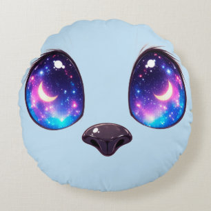 Regenbogen-Katzenaugen Kawaii-Katzengesicht-Illust Rundes Kissen
