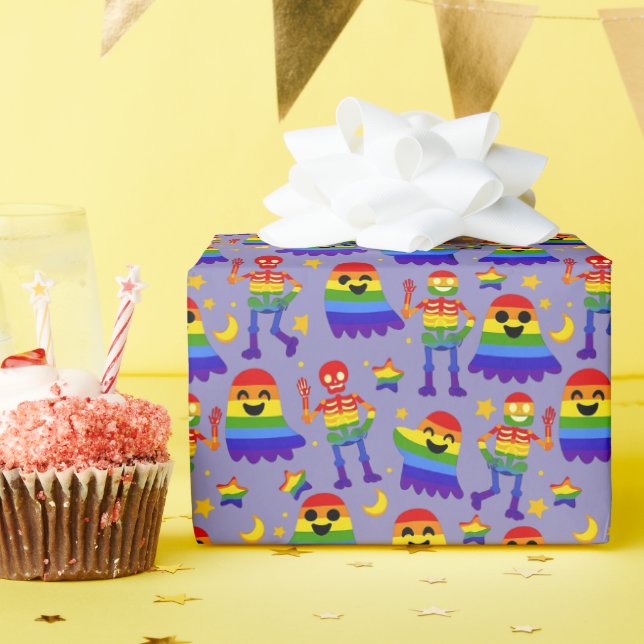 🦇🌈 Regenbogen-Knochen & Sterne  Geschenkpapier (Geburtstagsparty)