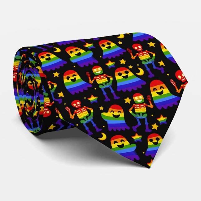 🦇🌈 Regenbogen-Knochen & Sterne  Krawatte (Gerollt)