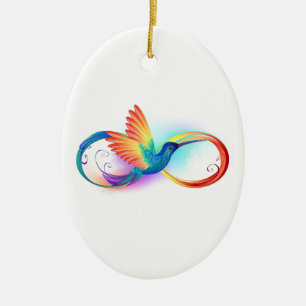 Regenbogen-Kolibri mit Unendlichkeitssymbol Keramik Ornament