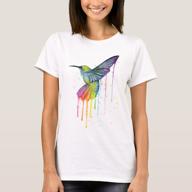 Regenbogen-Kolibriwatercolor-Shirt T-Shirt (Vorderseite)