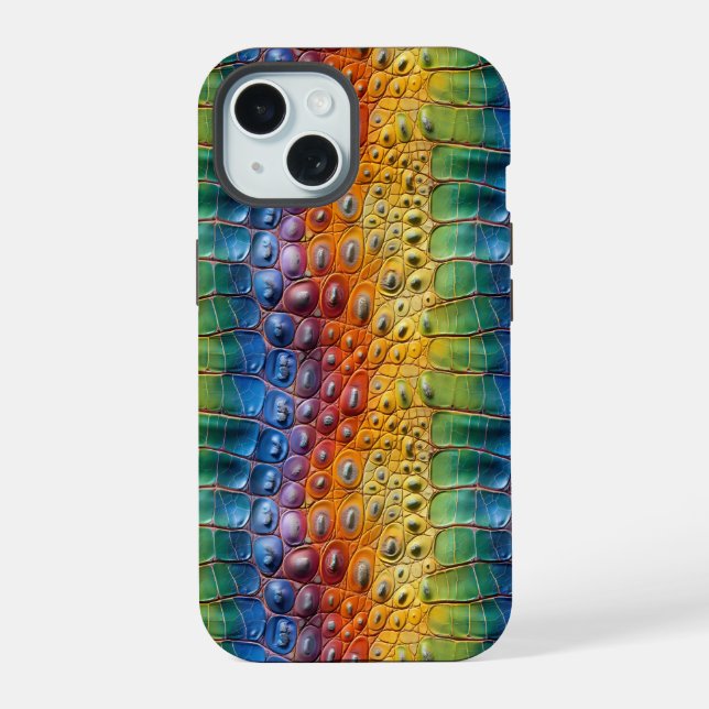 Regenbogen-Krokodilleder iPhone 15 Hülle (Rückseite)