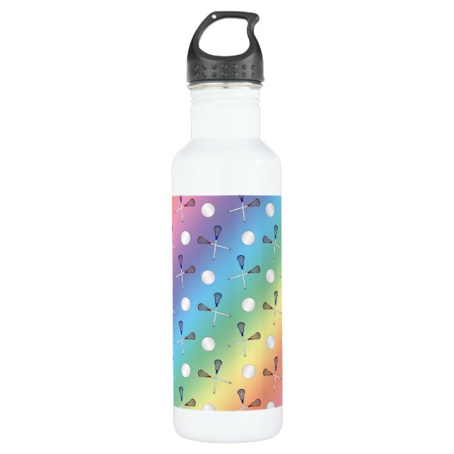 Regenbogen Lacrossemuster Edelstahlflasche (Vorderseite)
