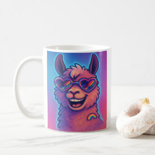 Regenbogen-Lama mit Herz-Stolz-Sonnenbrille Kaffeetasse