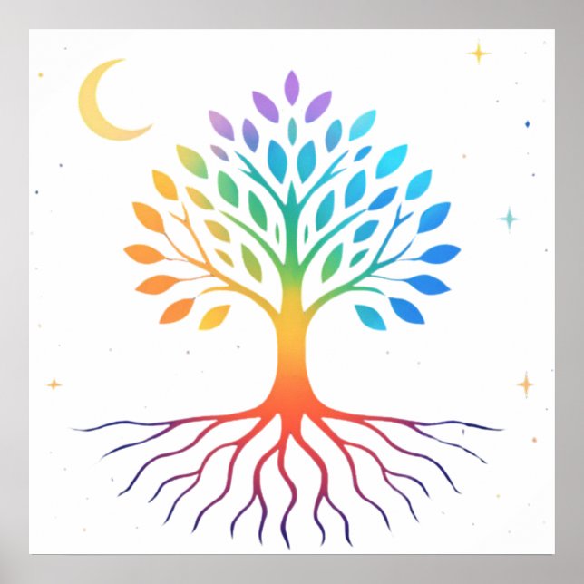 Regenbogen-Lebensbaum-Plakat | Farbiger Himmel  Poster (Vorne)